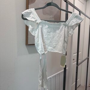 Monteau White Ruffle Sleeve Women's Top